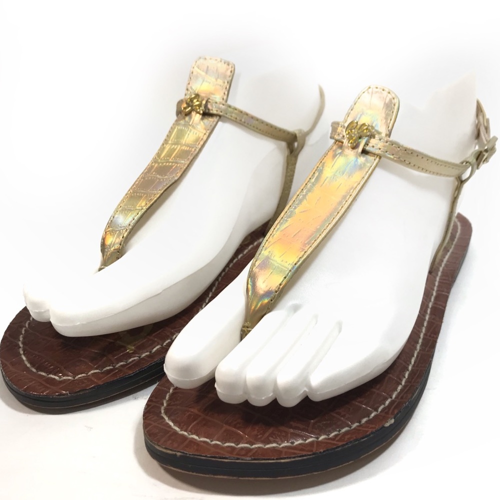 NEW Sam Edelman Gigi Gold Thong Sandals, 5 - Picture 2 of 8